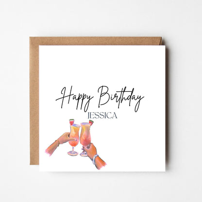 Personalised Cocktail Birthday Card: Cheers, Custom Name, Fun Greeting