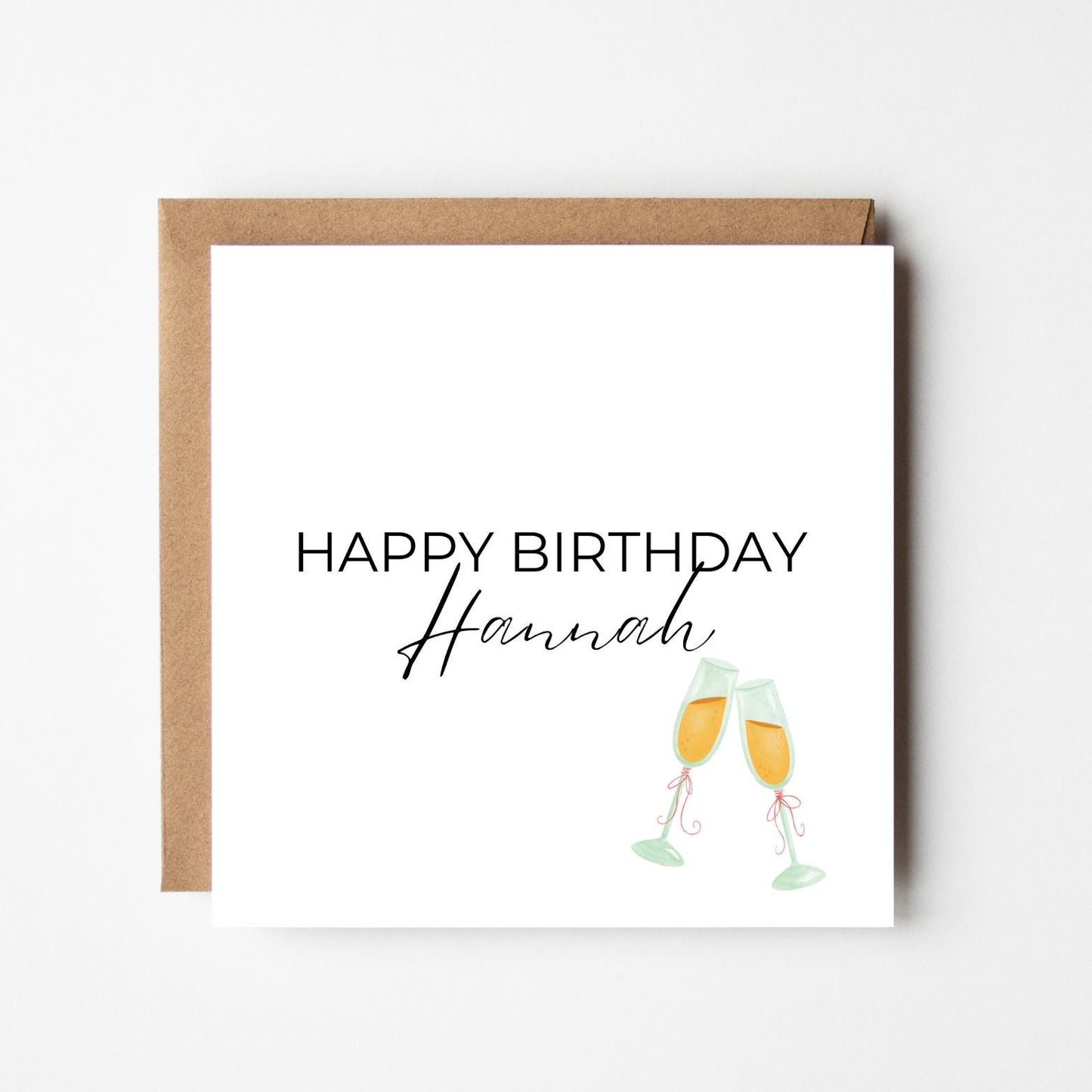 Personalised Champagne Birthday Card: Elegant Handmade Greeting Card