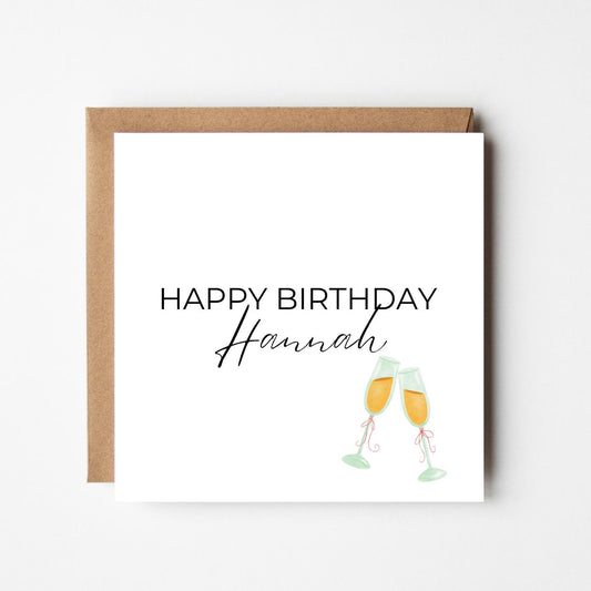 Personalised Champagne Birthday Card: Elegant Handmade Greeting Card