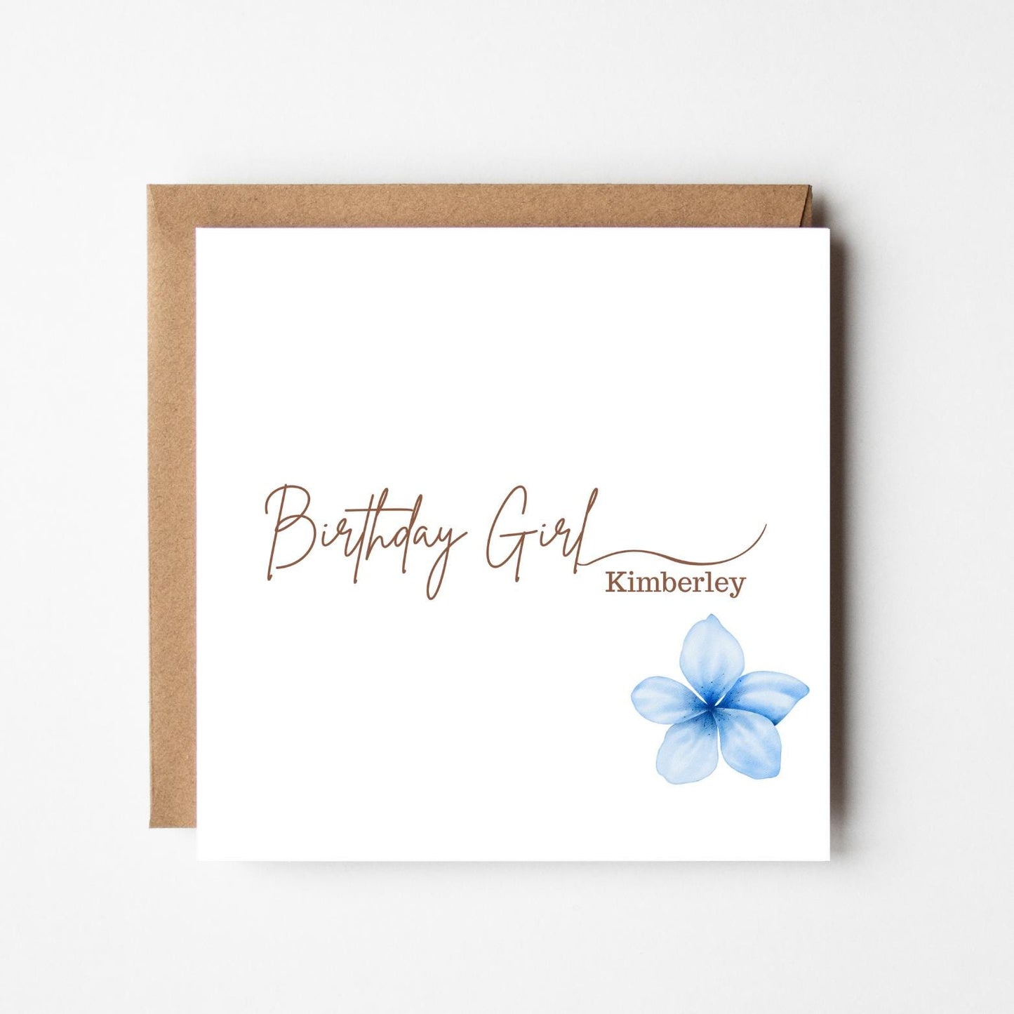 Personalised Birthday Girl Card: Blue Flower Handmade Greeting Card