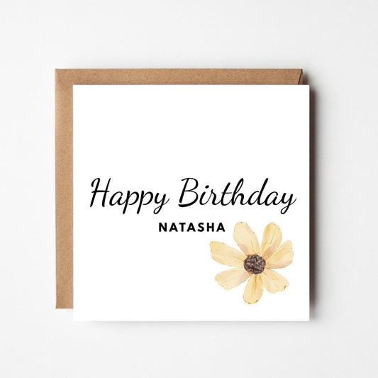 Personalised Yellow Flower Birthday Card: Handmade Greeting Card