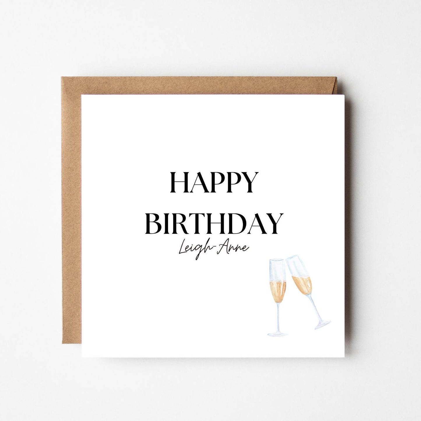 Personalised Champagne Birthday Card: Elegant Minimalist Design