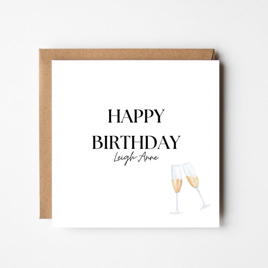 Personalised Champagne Birthday Card: Elegant Minimalist Design