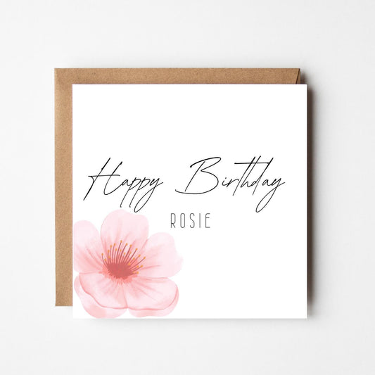 Personalised Pink Flower Birthday Card: Handmade Elegant Design