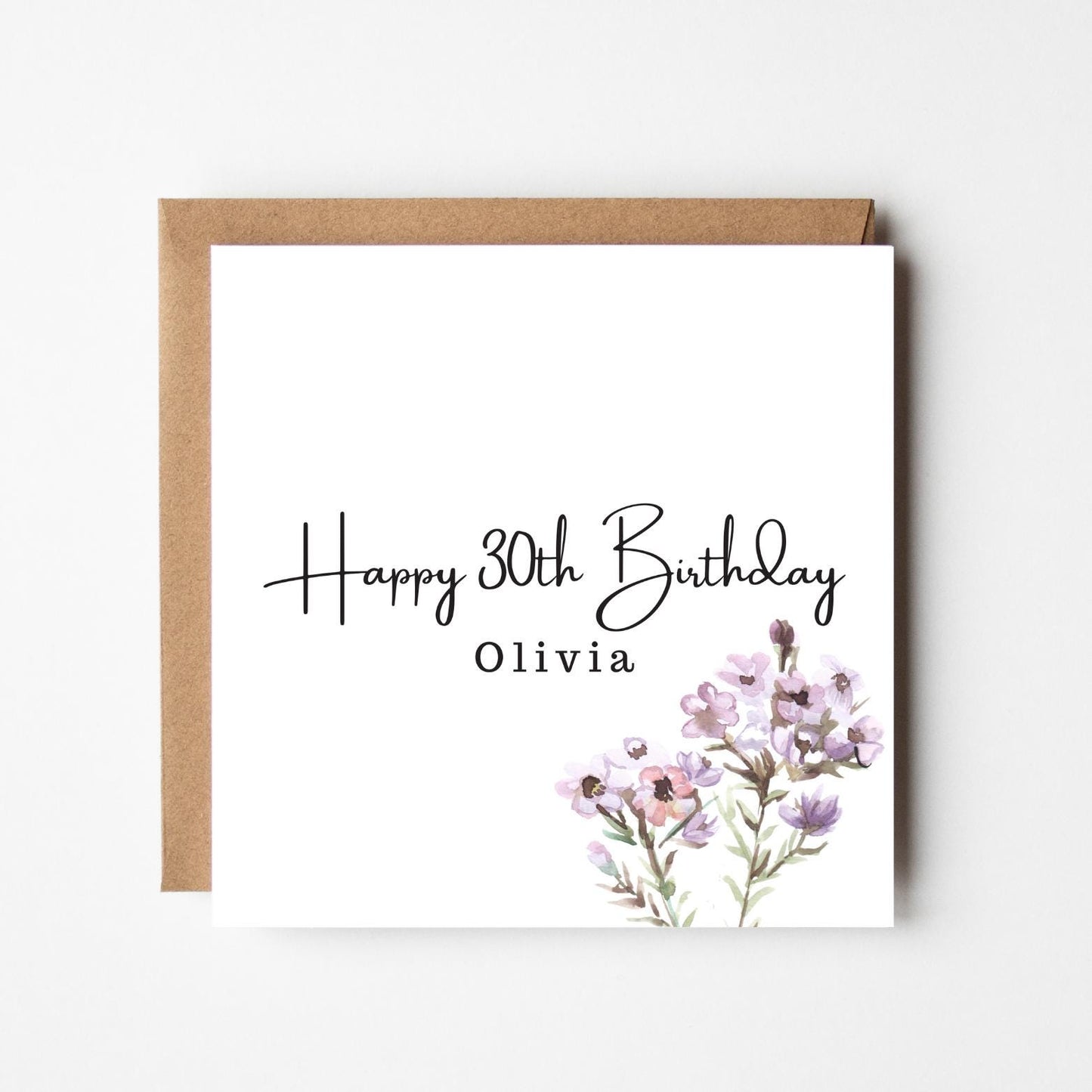 Personalised 30th Birthday Card: Lavender Floral, Handmade Keepsake