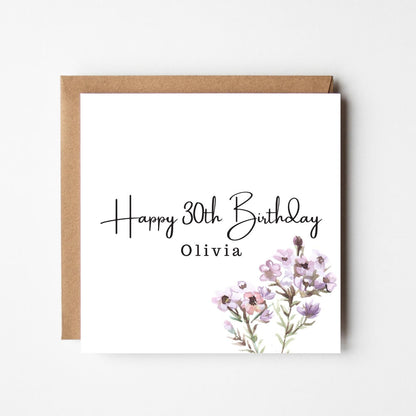 Personalised 30th Birthday Card: Lavender Floral, Handmade Keepsake