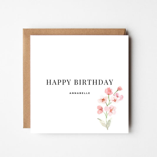 Personalised Bestie Birthday Card: Pink Flowers, Handmade Friendship Card