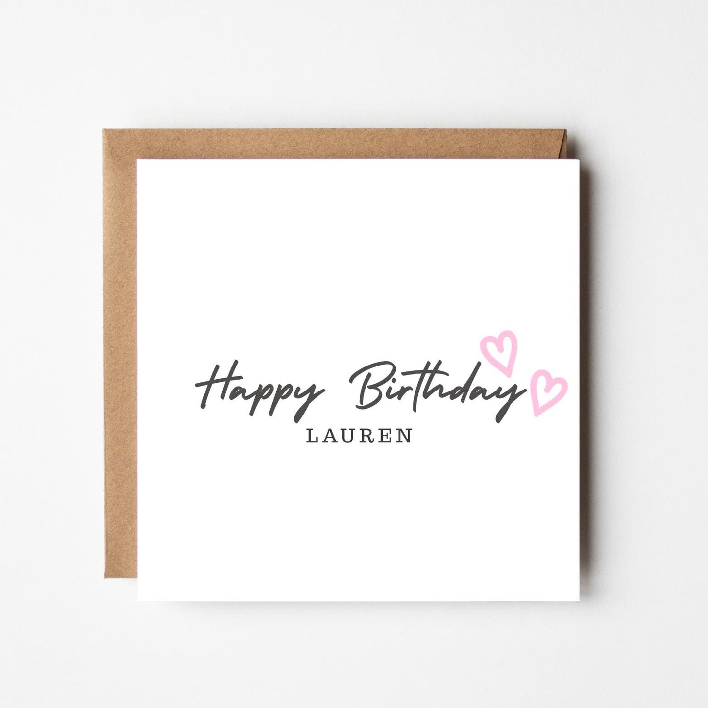 Personalised Birthday Card: Pink Hearts, Handmade Greeting Card