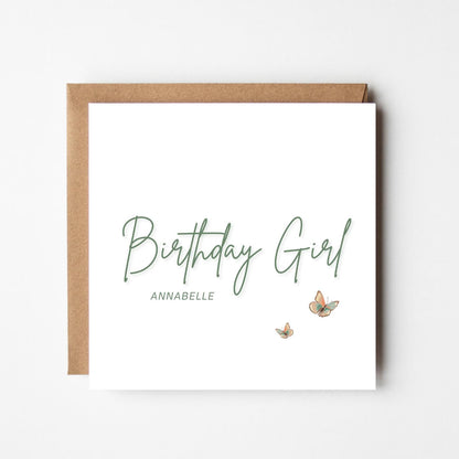 Personalised Birthday Girl Card: Elegant Butterflies, Custom Name