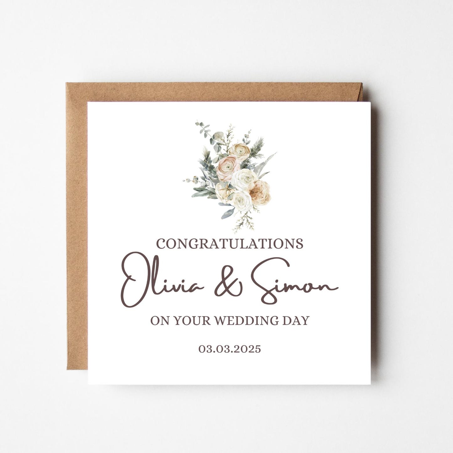 Personalised Wedding Congratulations Card: Floral Initials, Names & Date