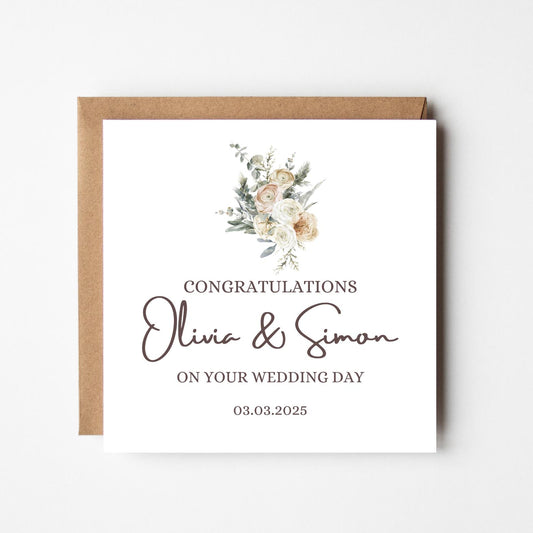 Personalised Wedding Congratulations Card: Floral Initials, Names & Date