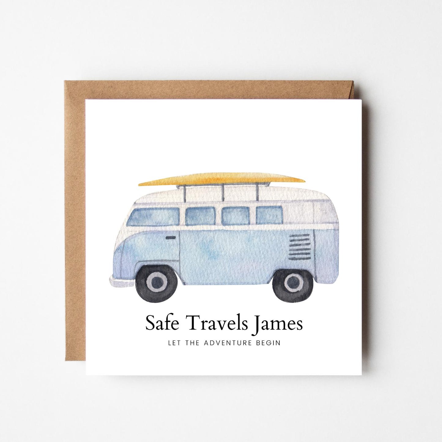 Safe Travels Card – Personalised Camper Van Bon Voyage & Adventure Send-Off Card