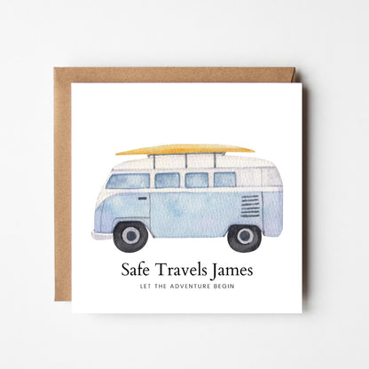 Safe Travels Card – Personalised Camper Van Bon Voyage & Adventure Send-Off Card