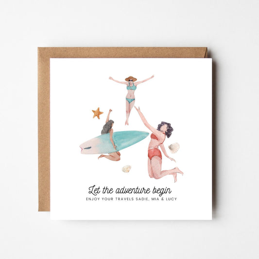 Personalised Bon Voyage Card: Watercolour Beach Design, Safe Travels