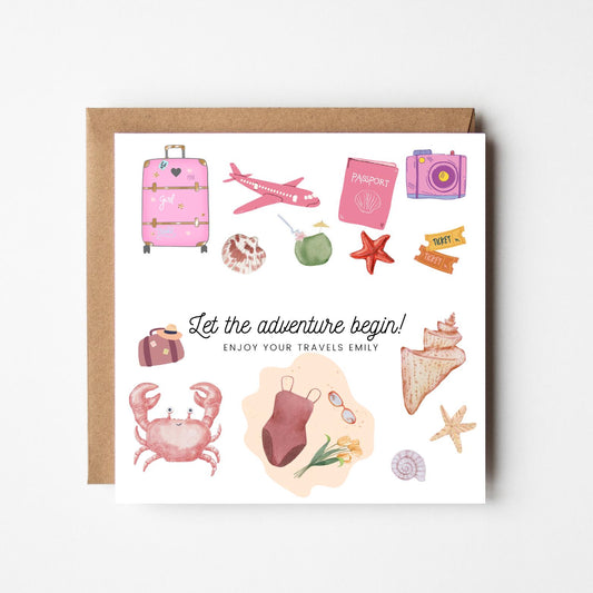Personalised Bon Voyage Card: Watercolour Beach Travel Theme