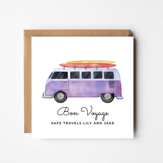 Bon Voyage Personalised Campervan Travel Card – Safe Travels Farewell Card for Friends & Family
