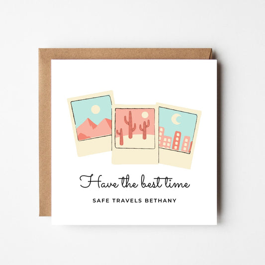 Personalised Bon Voyage Card: Watercolour Beach, Safe Travels Gift