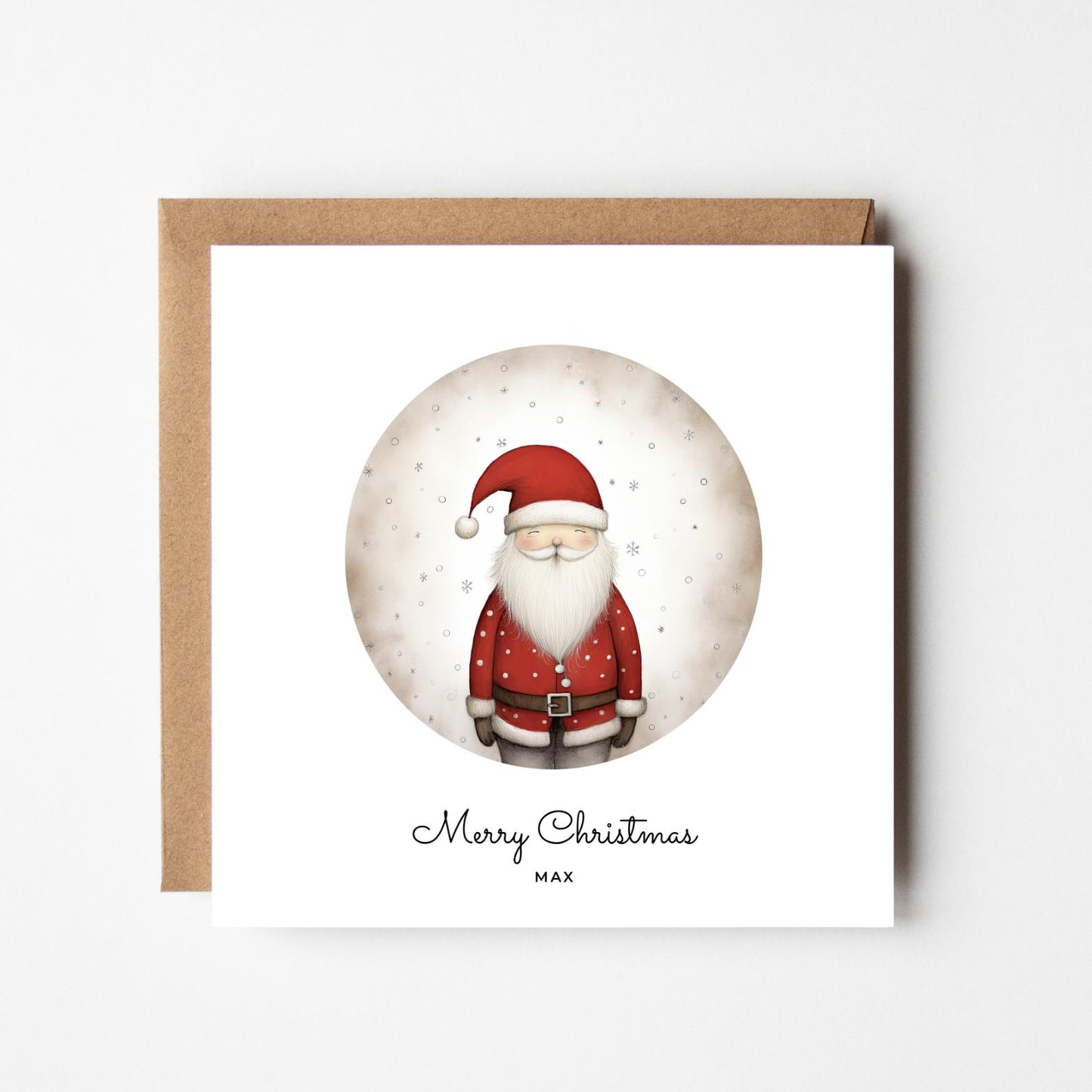 Personalised Santa Christmas Card: Snowy Illustration, Custom Holiday Greeting