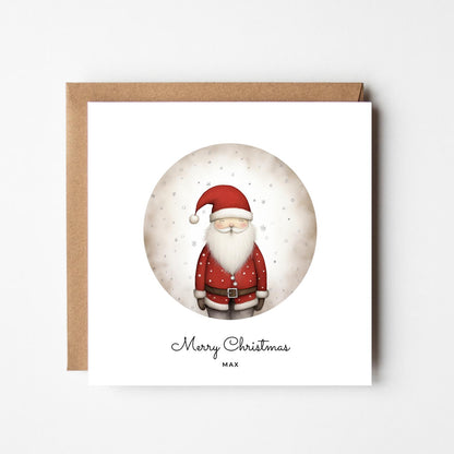 Personalised Santa Christmas Card: Snowy Illustration, Custom Holiday Greeting