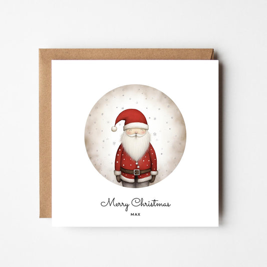 Personalised Santa Christmas Card: Snowy Illustration, Custom Holiday Greeting