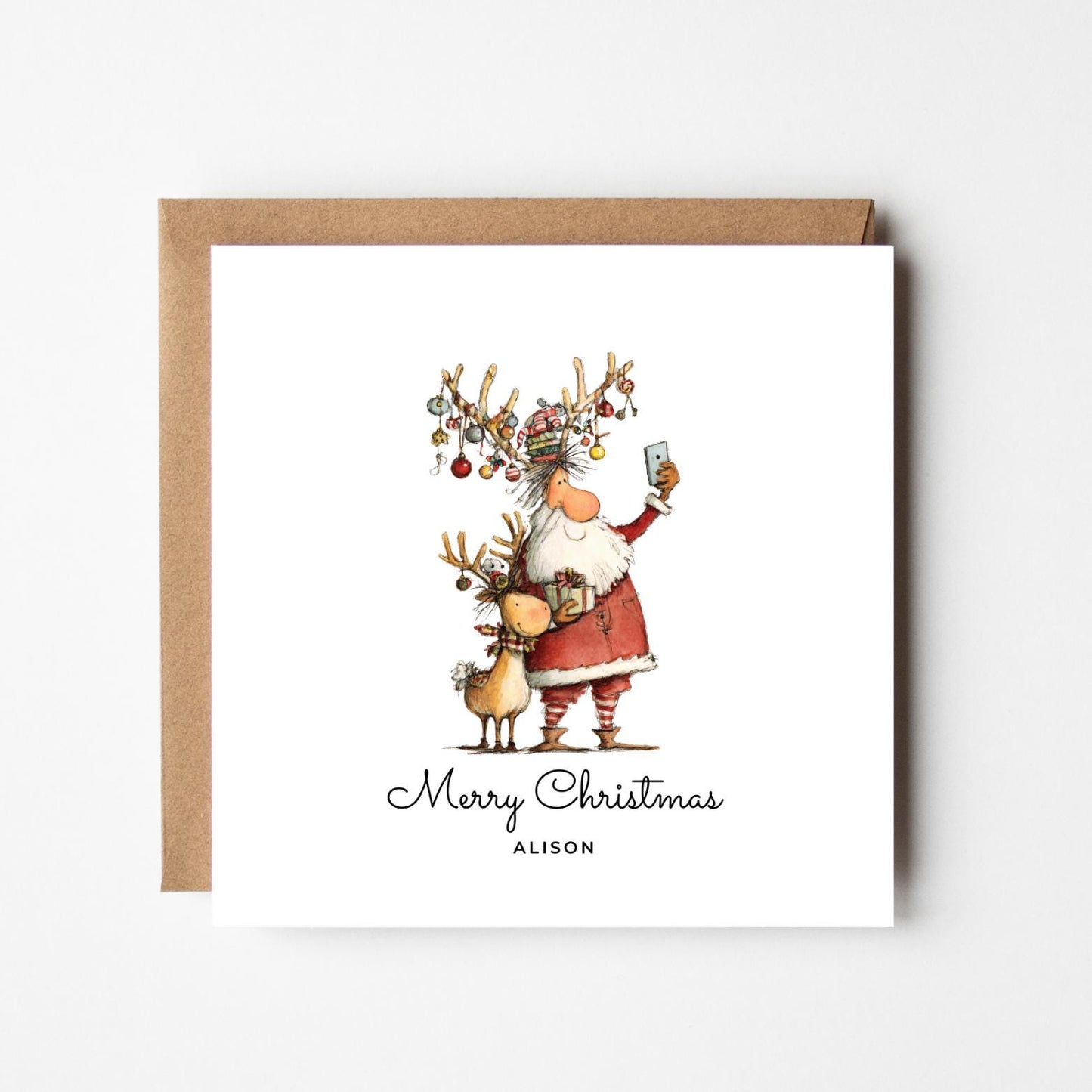 Personalised Santa & Rudolph Christmas Card: Funny Festive Holiday Greeting