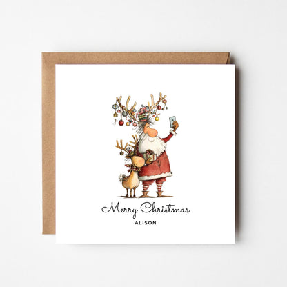 Personalised Santa & Rudolph Christmas Card: Funny Festive Holiday Greeting