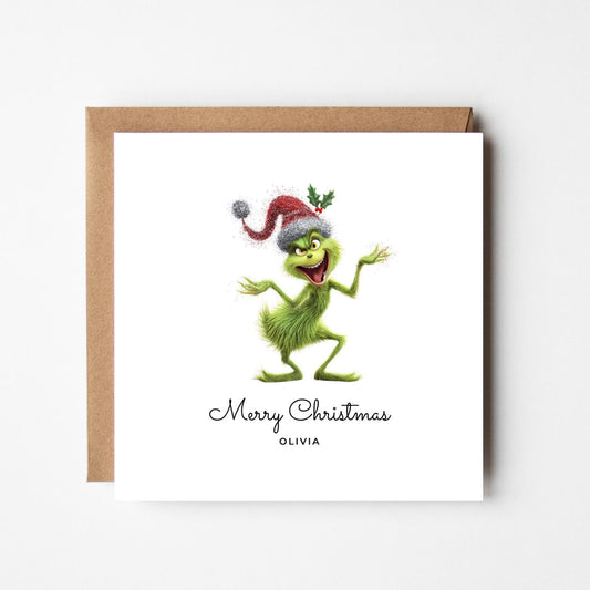 Personalised Grinch Christmas Card – Funny Happy Grinch – Custom Name Xmas Card – Humorous Festive Holiday Greeting