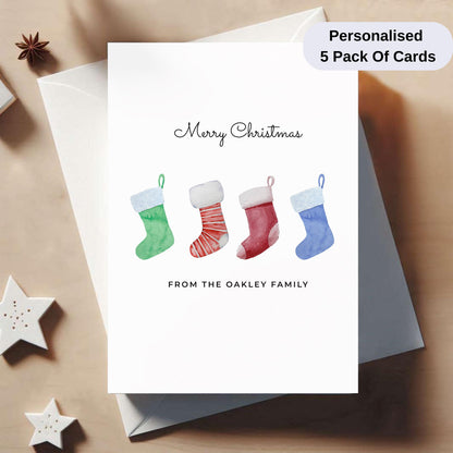 Pack Of 5 Personalised Christmas Cards – Elegant Watercolour Holiday Cards with Envelopes