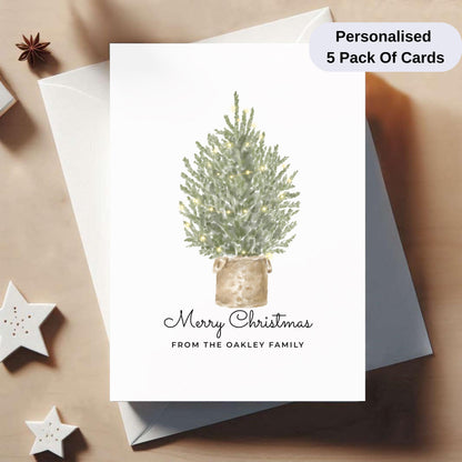 Pack Of 5 Personalised Christmas Cards – Elegant Watercolour Holiday Cards with Envelopes
