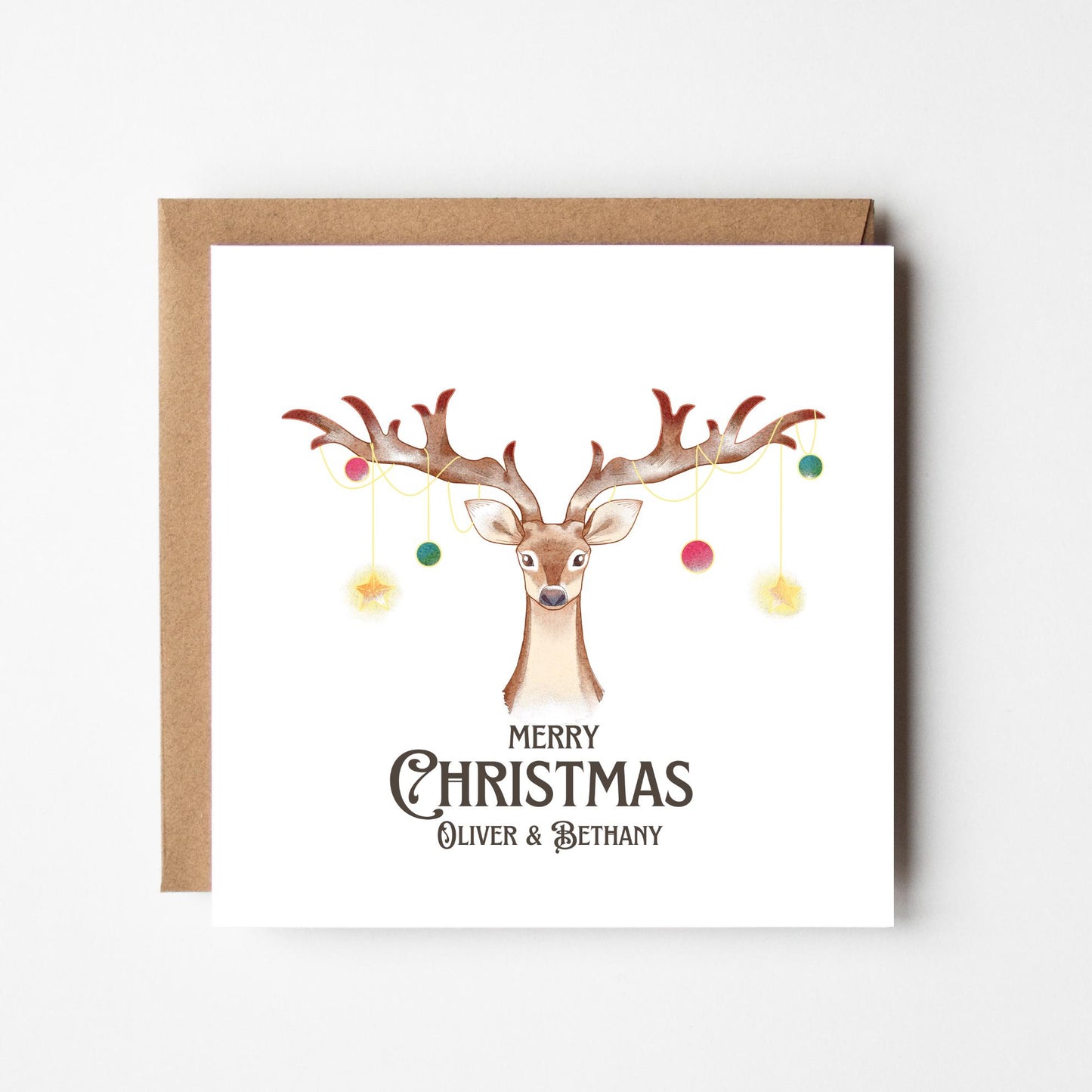 Personalised Reindeer Christmas Card: Rustic Antler Holiday Greeting