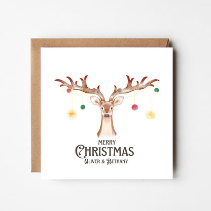 Personalised Reindeer Christmas Card: Rustic Antler Holiday Greeting