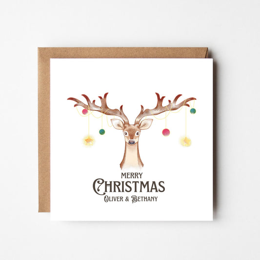 Personalised Reindeer Christmas Card: Rustic Antler Holiday Greeting