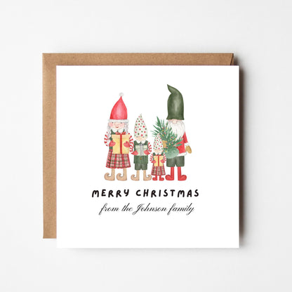 Personalised Gnome Family Christmas Card: Scandinavian Holiday Greeting