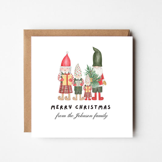 Personalised Gnome Family Christmas Card: Scandinavian Holiday Greeting