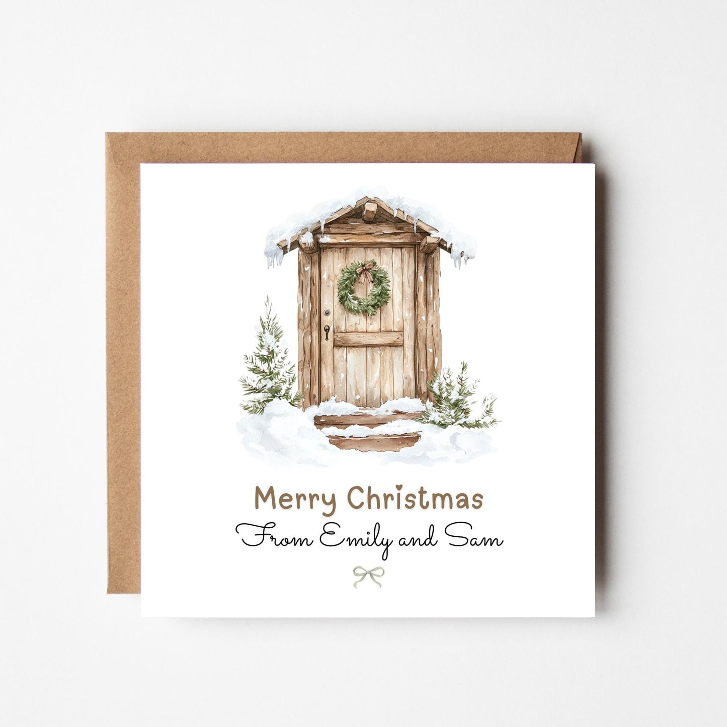 Personalised Rustic Cabin Christmas Card: Farmhouse Holiday Greeting