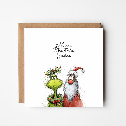 Personalised Grinch Christmas Card: Funny Holiday Greeting (5x7)