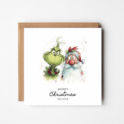 Personalised Grinch Christmas Card: Funny Santa Holiday Greeting (5x7)