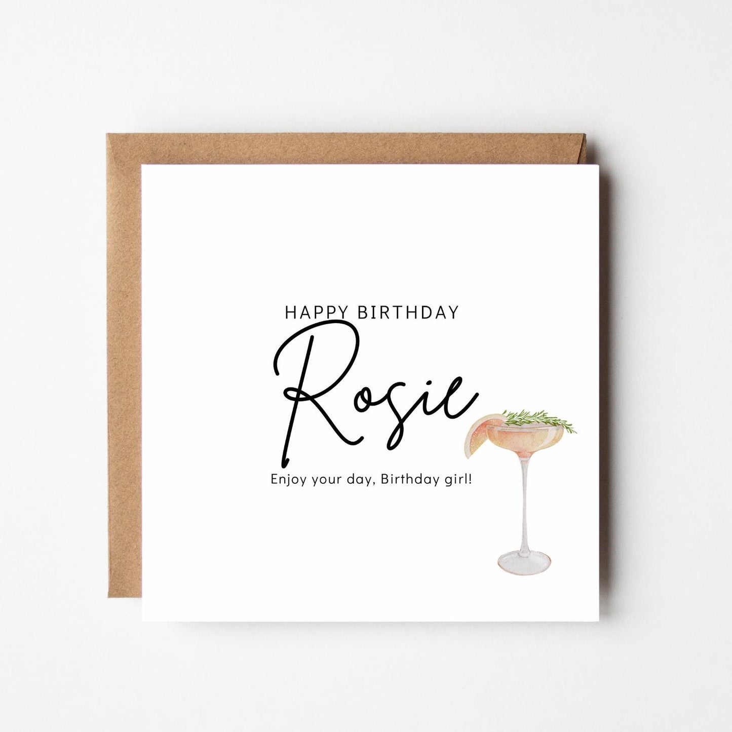 Personalised Cocktail Birthday Card: Custom Name, 300gsm Cardstock