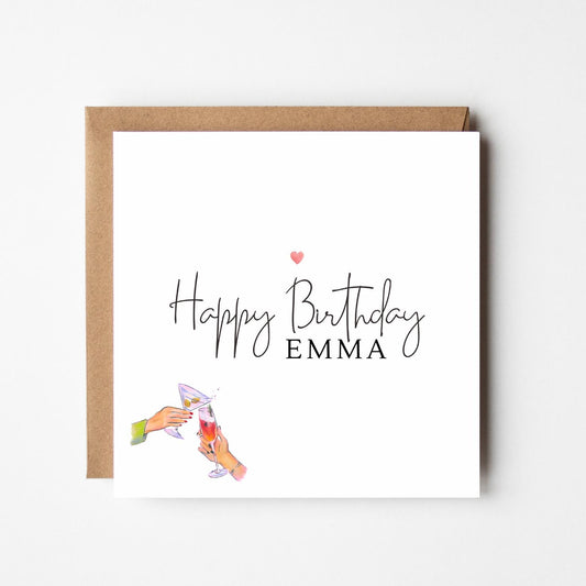 Personalised Cocktail Cheers Birthday Card: Handmade Minimalist Design
