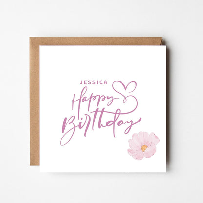 Personalised Pink Floral Birthday Card: Handmade 5x7" Keepsake