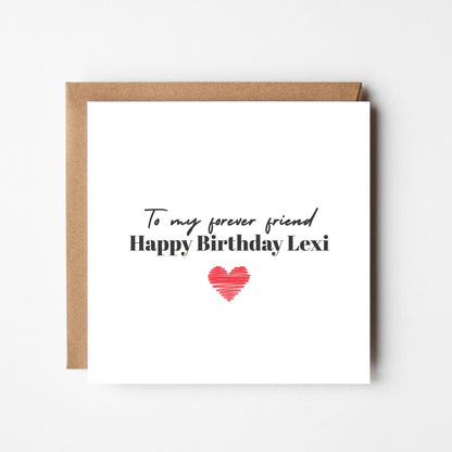 Personalised Best Friend Birthday Card – Forever Friend Card, Custom Name Birthday Greeting, Minimalist Heart Design