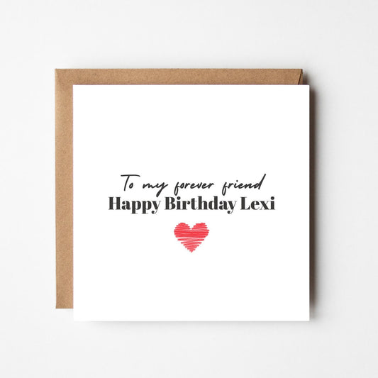 Personalised Best Friend Birthday Card – Forever Friend Card, Custom Name Birthday Greeting, Minimalist Heart Design