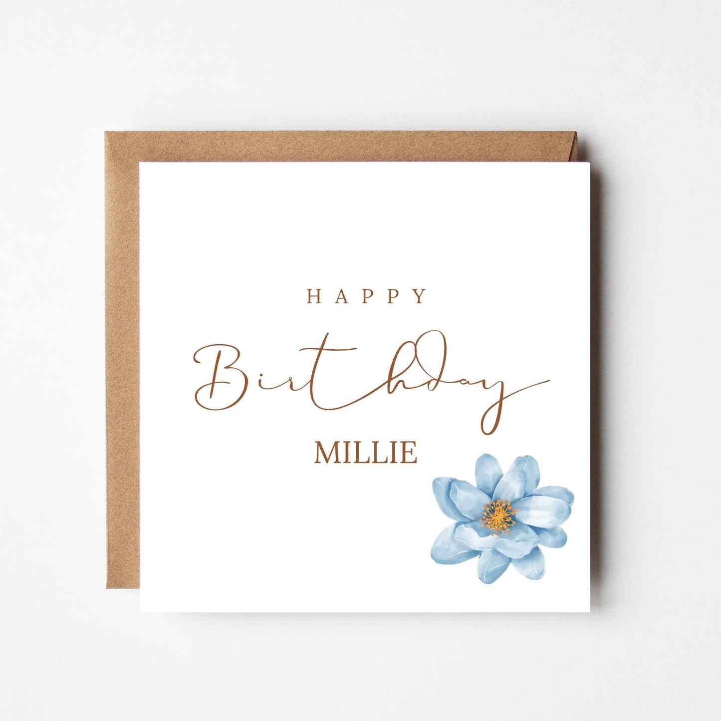 Personalised Birthday Card: Minimalist Blue Flower Design