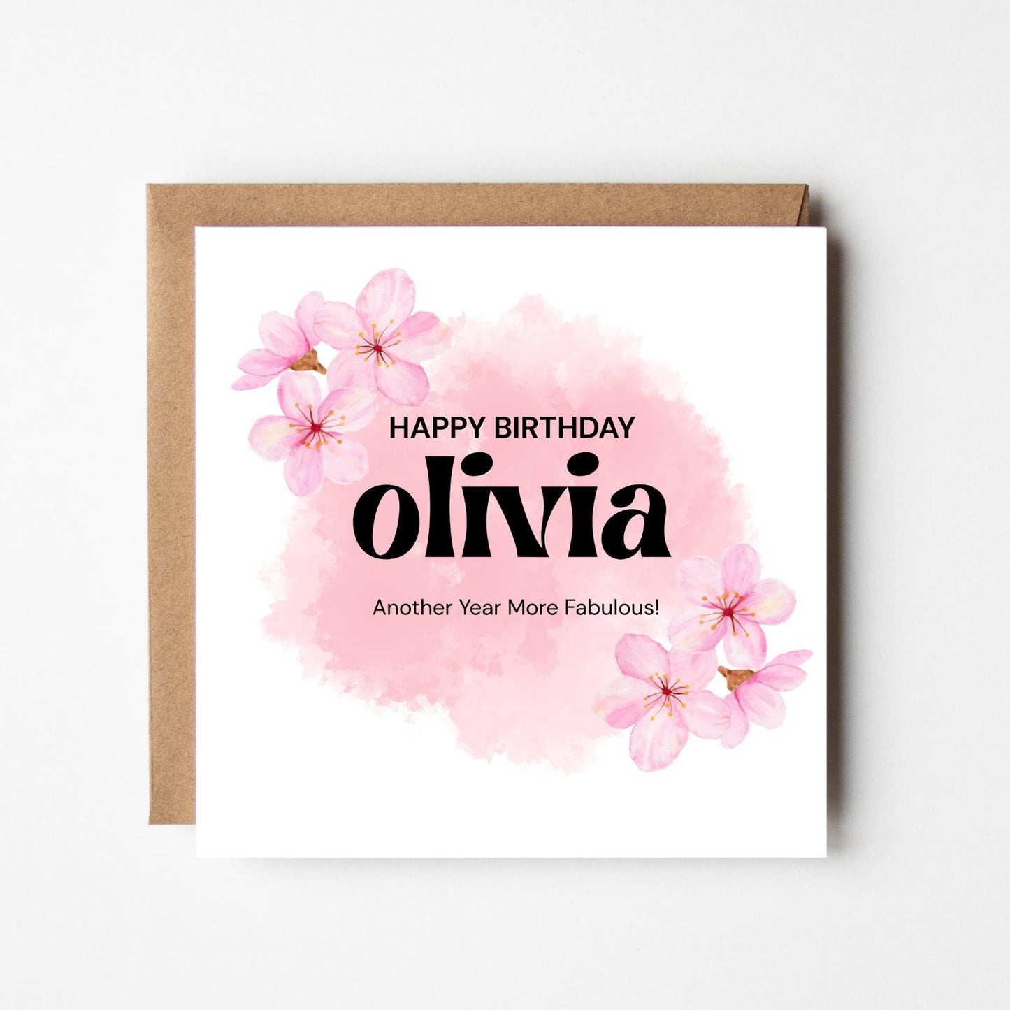 Personalised Pink Floral Birthday Card: Elegant Watercolour Design