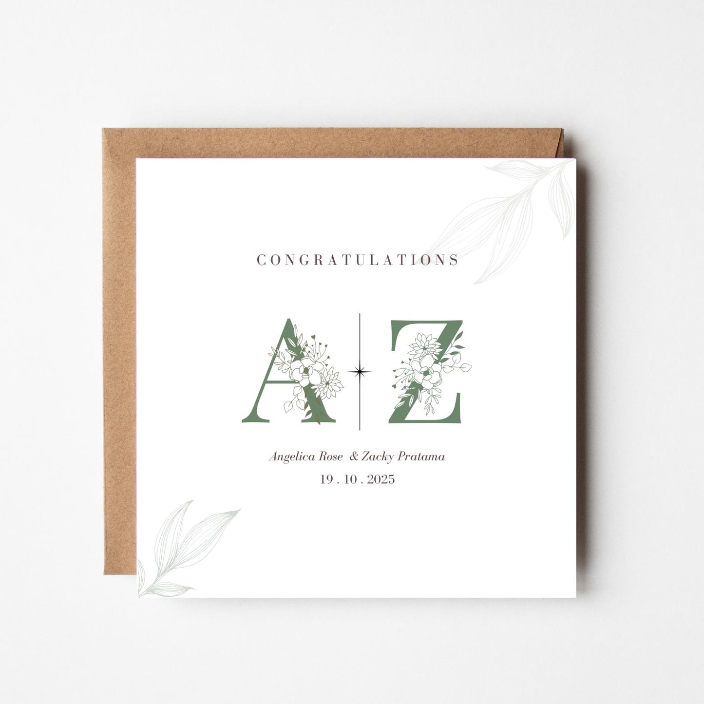 Personalised Floral Wedding Congratulations Card: Elegant Custom Initials
