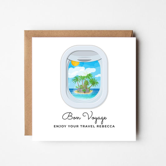 Personalised Bon Voyage Card: Watercolor Beach, Safe Travels