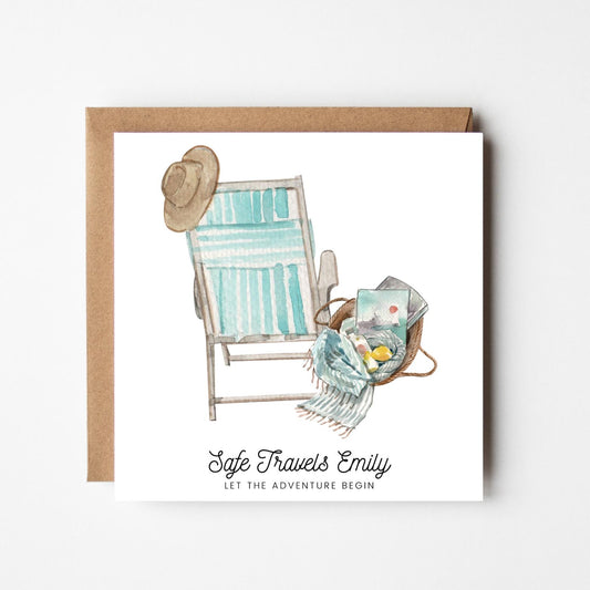 Personalised Bon Voyage Card: Watercolour Beach Travel Farewell