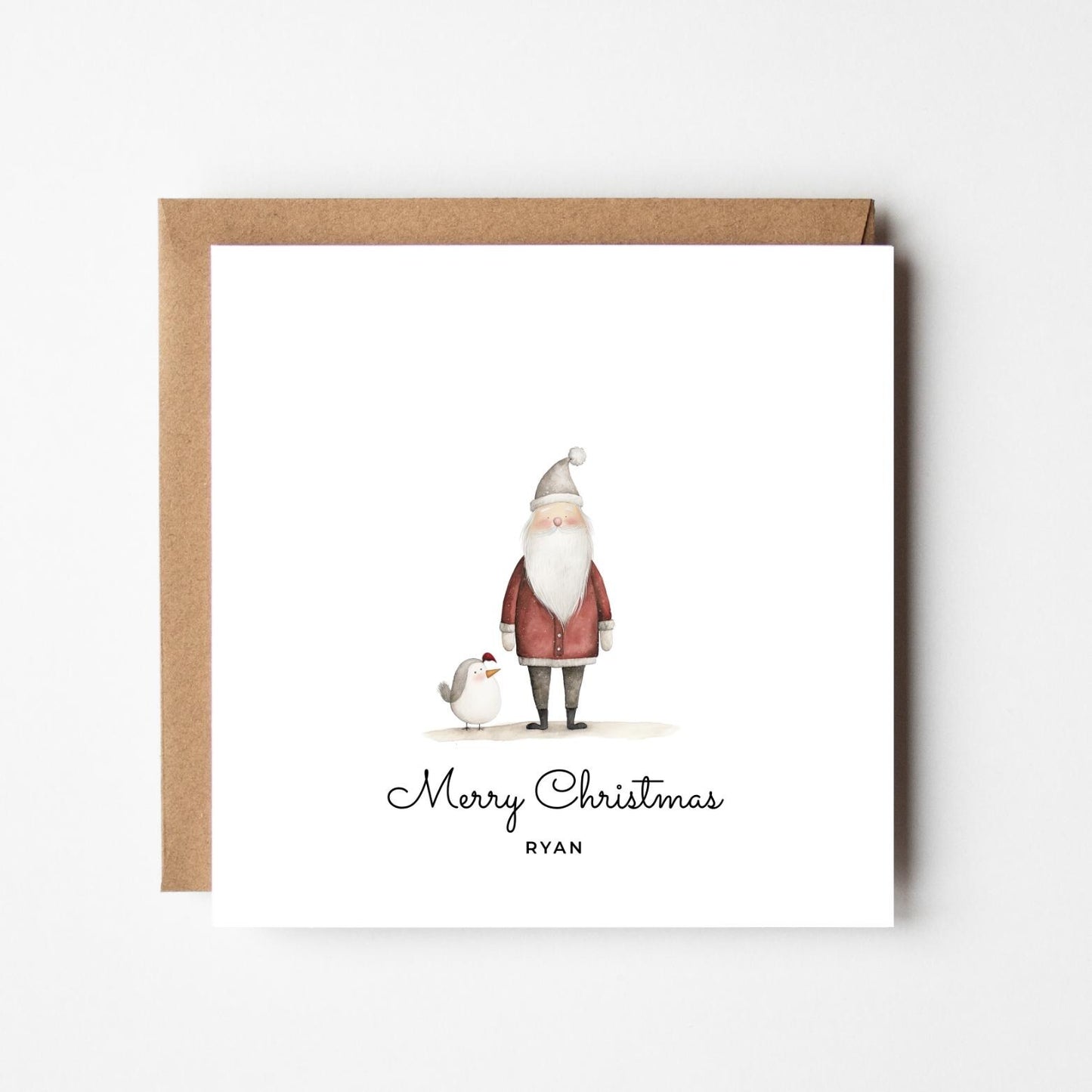 Personalised Santa Christmas Card: Rustic Illustration, Custom Holiday Greeting