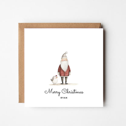 Personalised Santa Christmas Card: Rustic Illustration, Custom Holiday Greeting