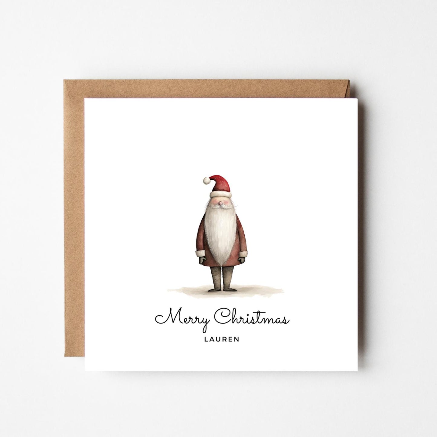 Personalised Santa Christmas Card: Minimalist Illustration, Kraft Envelope